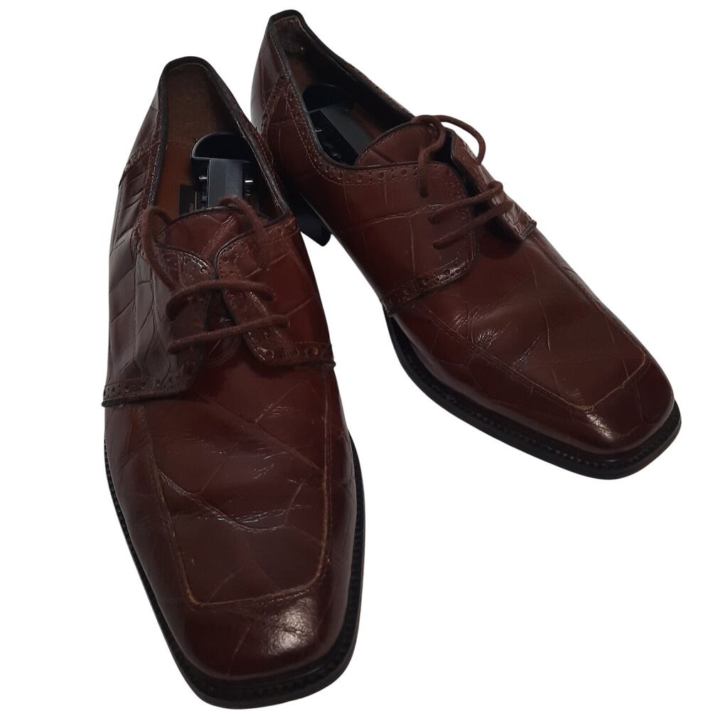 Giorgio Brutini Mens 10.5M Derby Dress Shoes Brown Leather Snake Oxford Lace Up